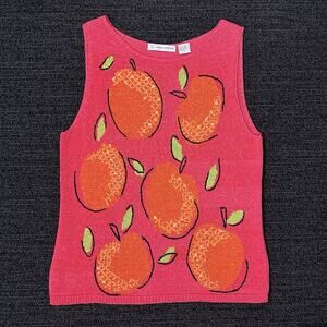 Marisa Christina Sweater Tank Orange Print Citrus Sequin Size Large Pink Orange